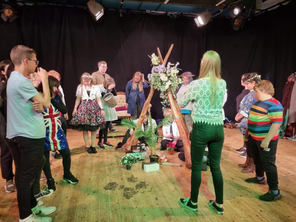 Borderlines' Young People's Theatre Company create a drama piece in the New Vic Studio as part of the Happy and Glorious project. 
