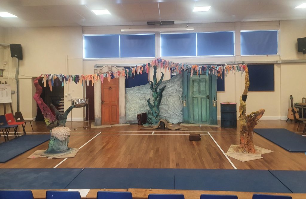 The set-up for RSC First Encounters' Twelfth Night at Springhead Primary School.
