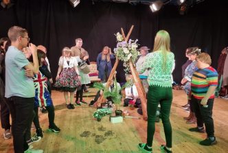 Borderlines' Young People's Theatre Company create a drama piece in the New Vic Studio as part of the Happy and Glorious project.