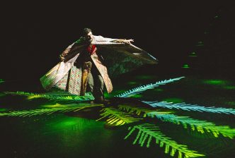 Drosselmeyer creates 'magic' waving his decorative coat. Production picture from The Nutcracker at the New Vic. Credit Andrew Billington.